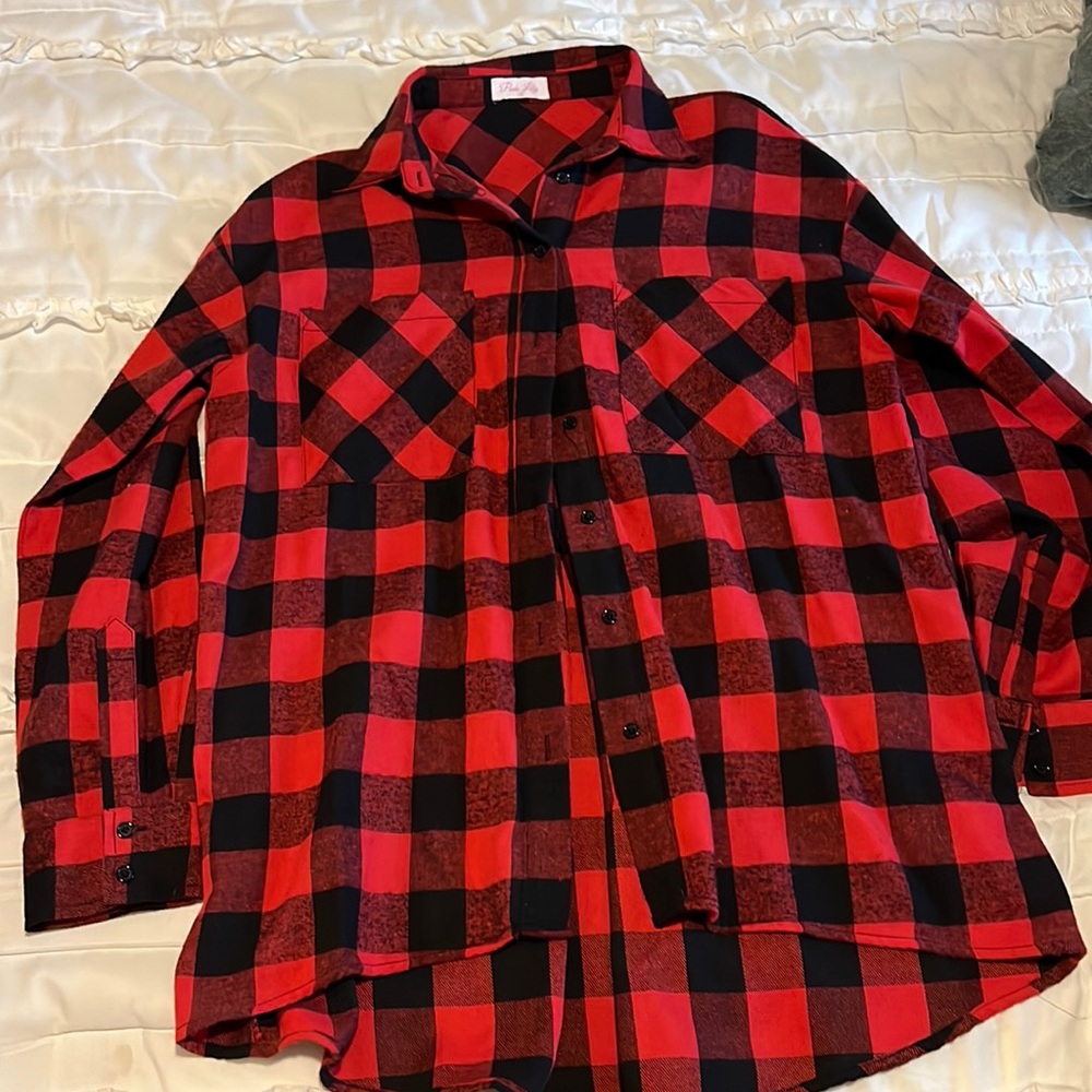 Pink Lily, women’s Buffalo Plaid Women’s Button up